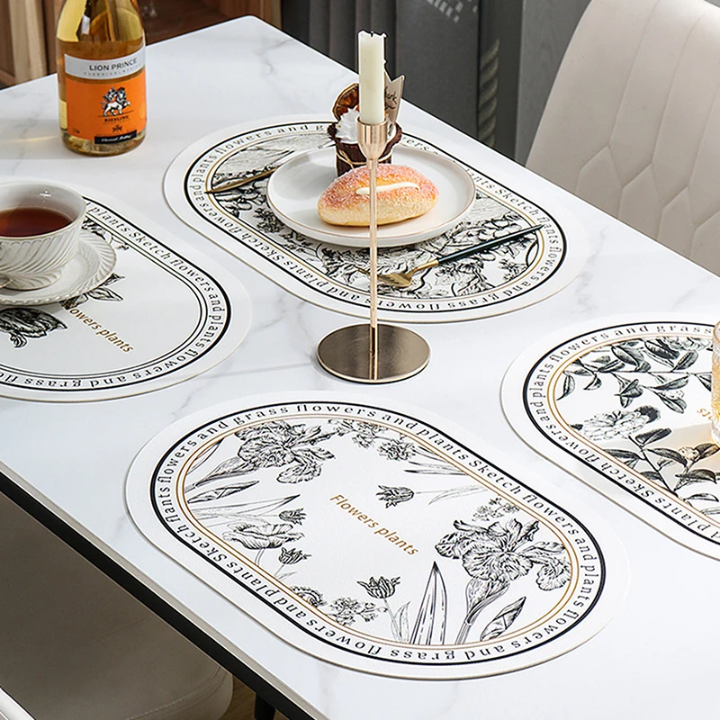Leather Placemat Oval Oil-Proof Table Mat Home Dining Kitche