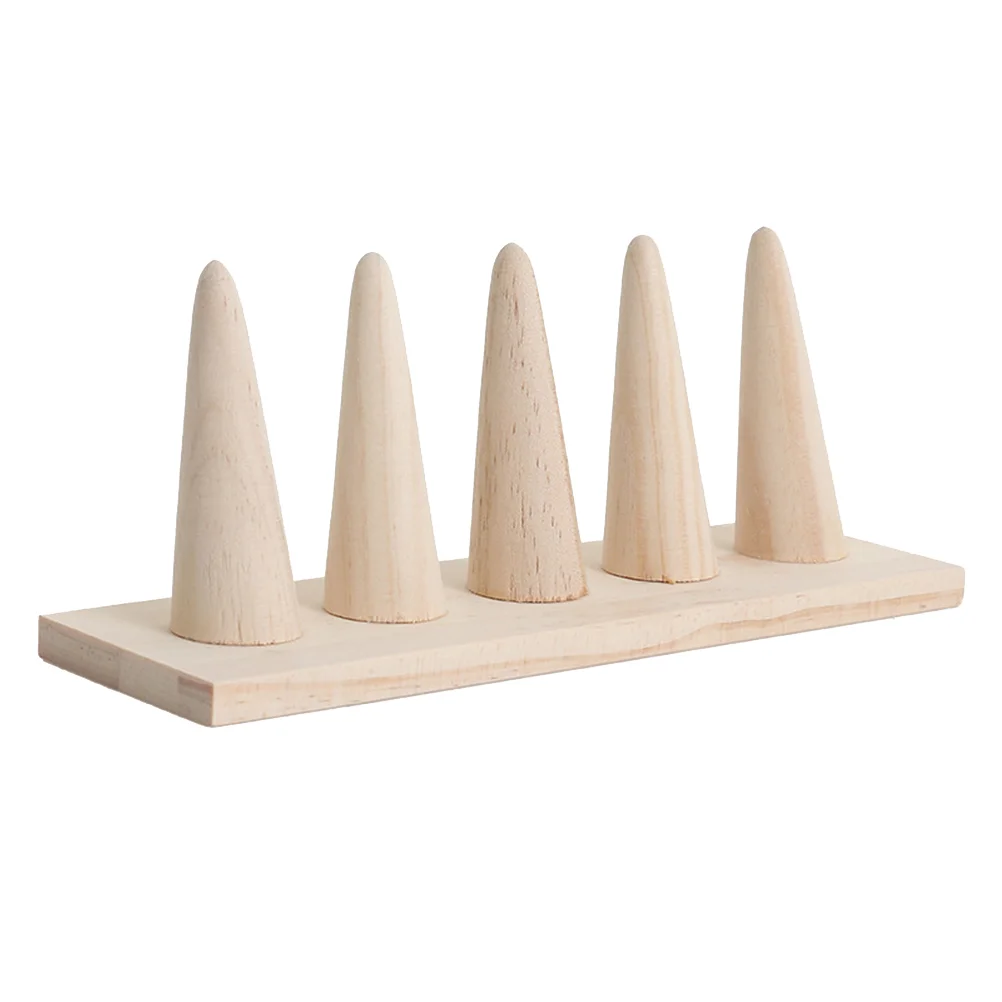 

Solid Wood 5 Rings Holder Jewelry Display Organizer Storage Rack for Home Showcase Shop Cone Ring Holder