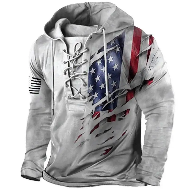 

Spring And Autumn Vintage Print Hoodie Long Sleeve Men's T-Shirt