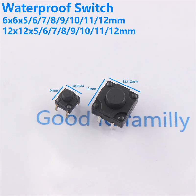 20/10/5PCS 12x12mm 6X6MM Panel Waterproof Tact Switch 6X6 12X12X6/7/8/9/10/12mm Dustproof Switch 4Pin DIP Micro Buttons
