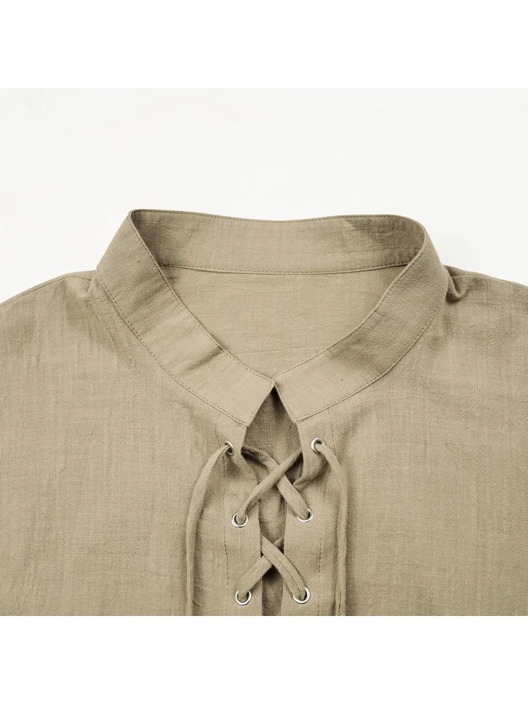 Men's Renaissance Shirt Pirate Medieval Viking top Linen Long Sleeved Halloween Costume