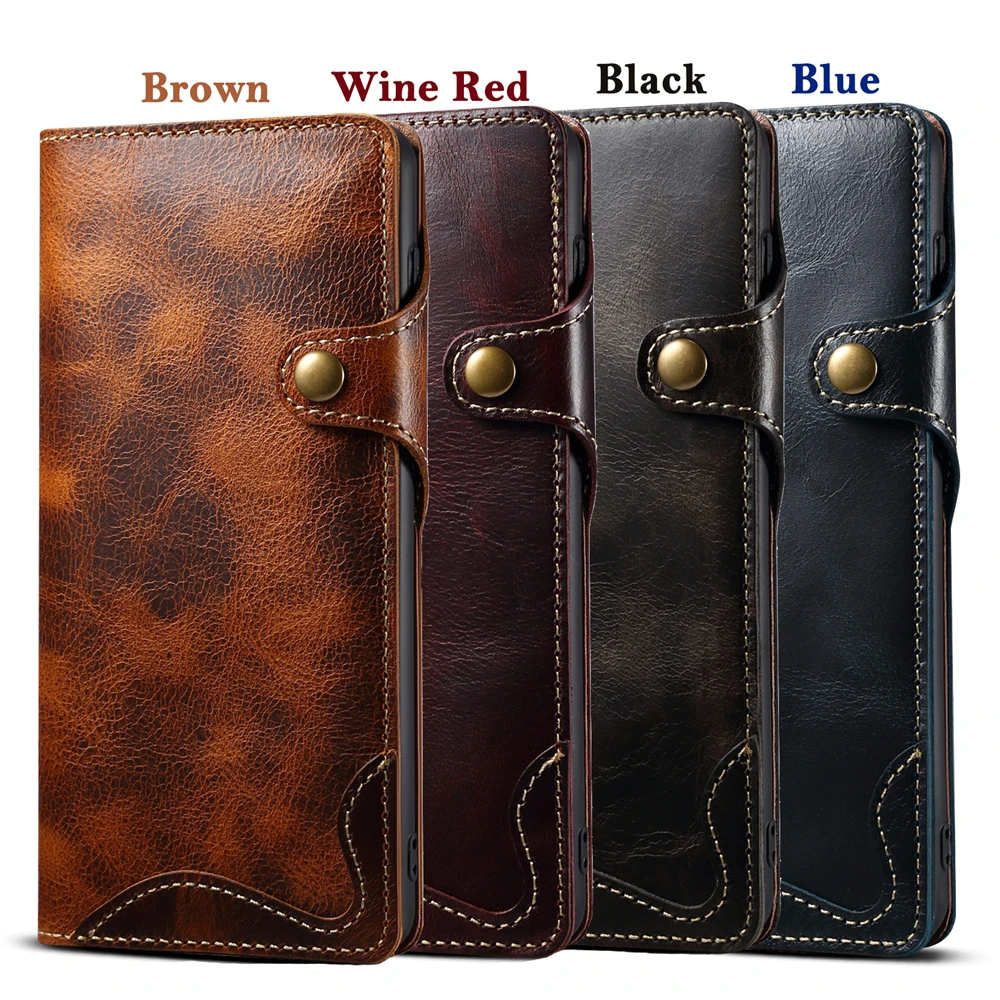 100% Real Leather Case For Samsung Galaxy S25 S24 S23Ultra S22 S21 S20Plus Note 9 10 20 Ultra Card Bag Cowhide Wallet Soft Cover