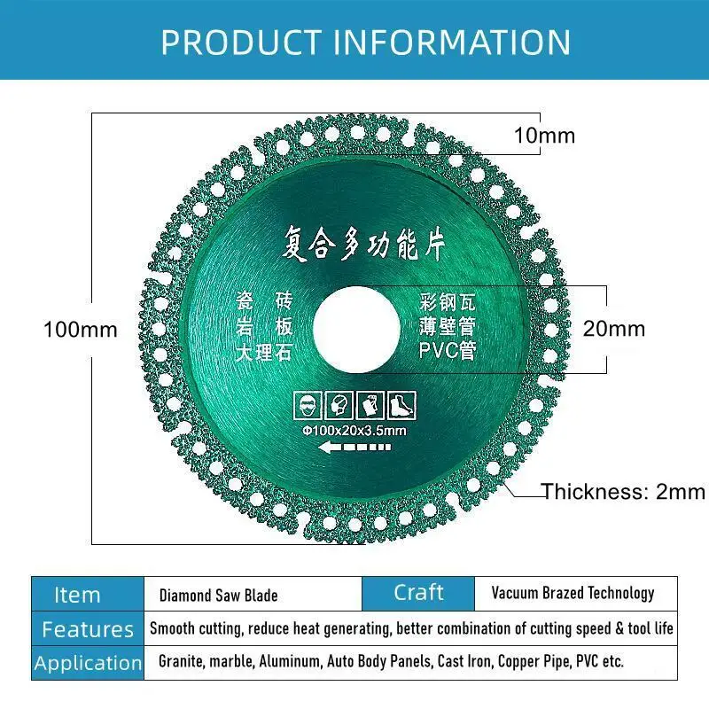 100mm Metal Cutting Disc 4inch Diamond Saw Blade Cut Off Wheels Multifunctional Rebar Metal Iron Stainless Steel Grinding Disc