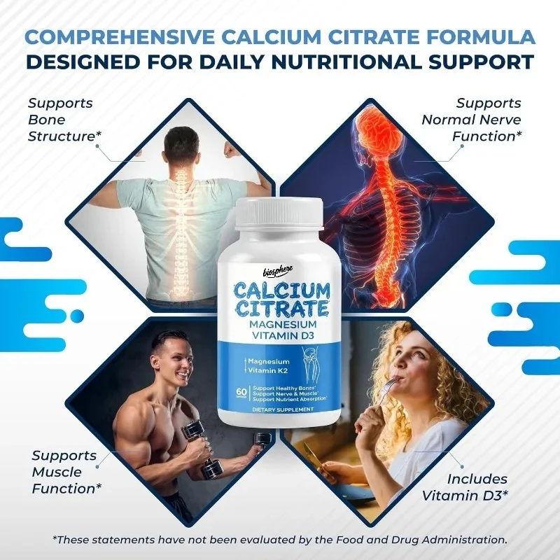 Calcium magnesium citrate capsules contain vitamin D3- supporting the absorption of healthy skeletal muscles