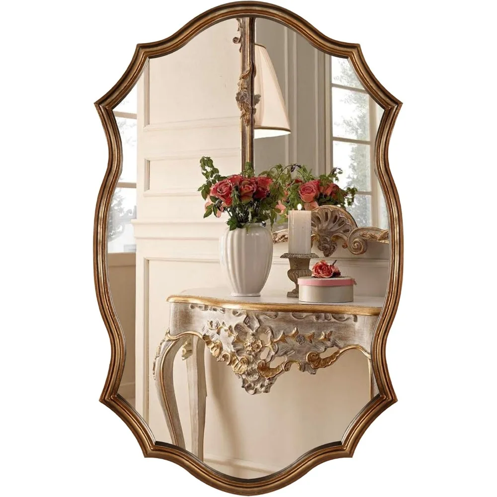 

Vintage Gold Wall Mirror, Wall Decor 20x30 Inch, Antique Gold Ornate Accent Wood Bathroom Mirror Vanity, for Bedroom Living Room