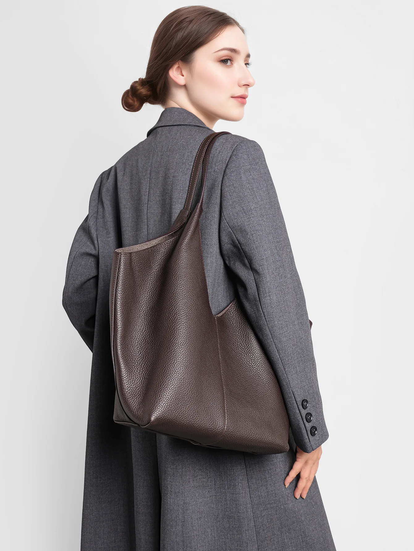 Genuine Leather Women's Large-Capacity Basket Bag, Ins Korean-Style Mommy Bag, Commuter Shoulder Underarm Tote Bag