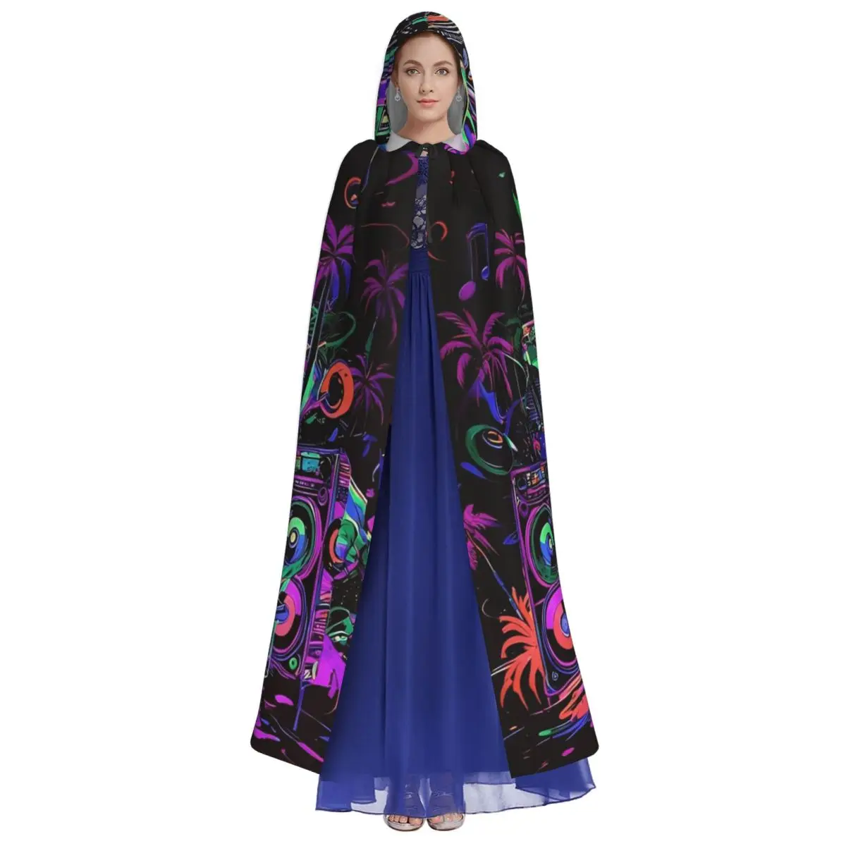 Psychedelic Skull Halloween Gothic Halloween Cosplay Cloak Rock Music Hooded Cape for Aldult
