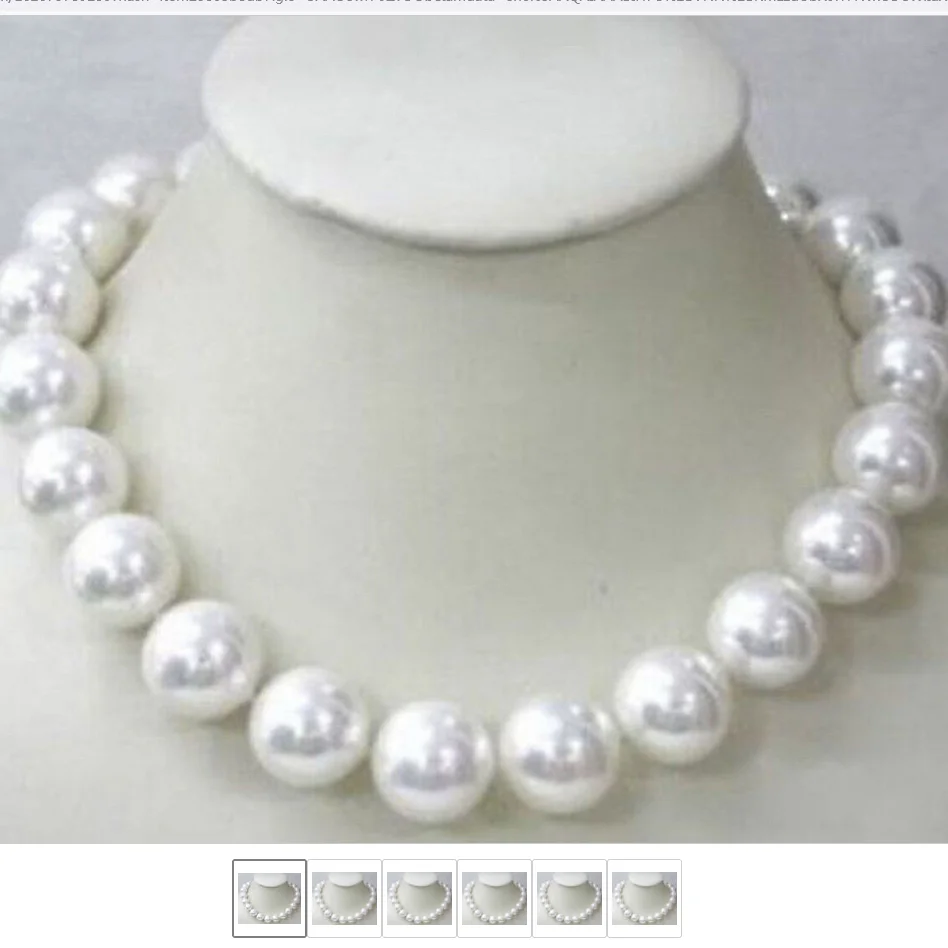 

Beautiful Huge Rare 14mm White South Sea Shell Pearl Round Beads Necklace 18"