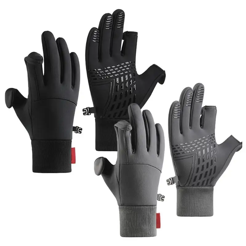 

Touchscreen Gloves 2 Fingerless Design Non-slip Gloves Ice Fishing Equipment Winter Warm Gloves For Outdoor Activities