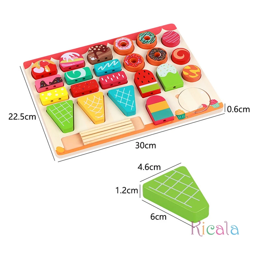 Montessori de madeira fingir jogar brinquedos de cozinha sobremesa quebra-cabeça brinquedos de sorvete de madeira pai-filho jogos de tabuleiro interativos