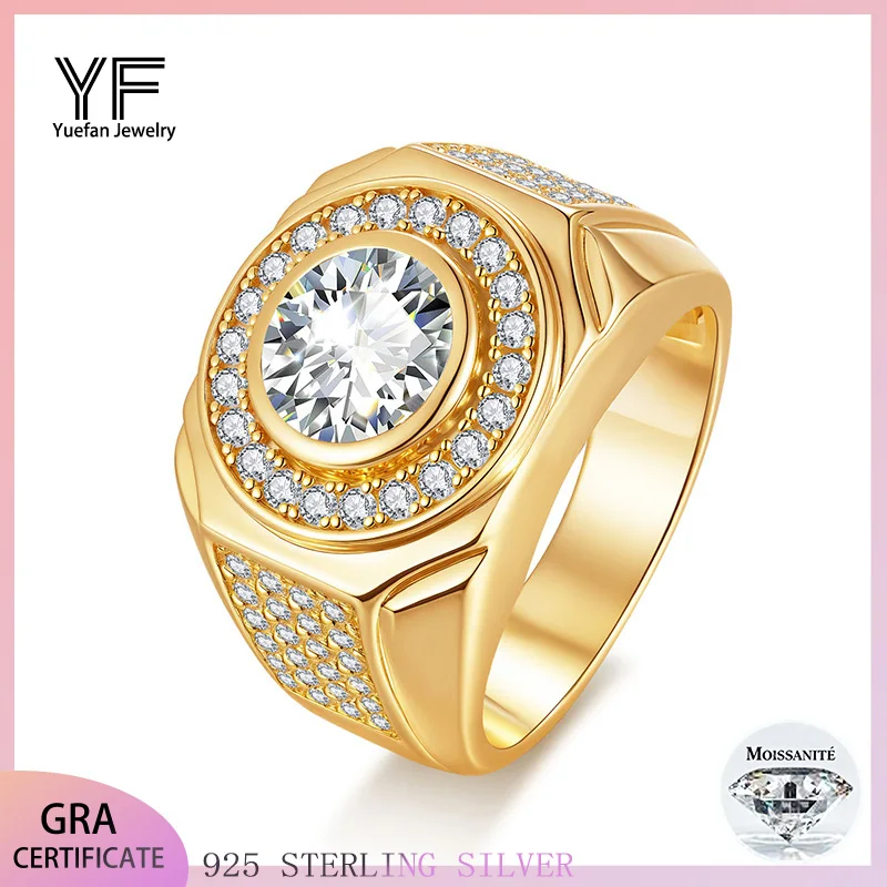 

S925 Silver Main Stone 2 Carat Mosanite Ring GRA Certified D VVS1 Luxury High-end Street Hip Hop Ring Christmas Banquet Party