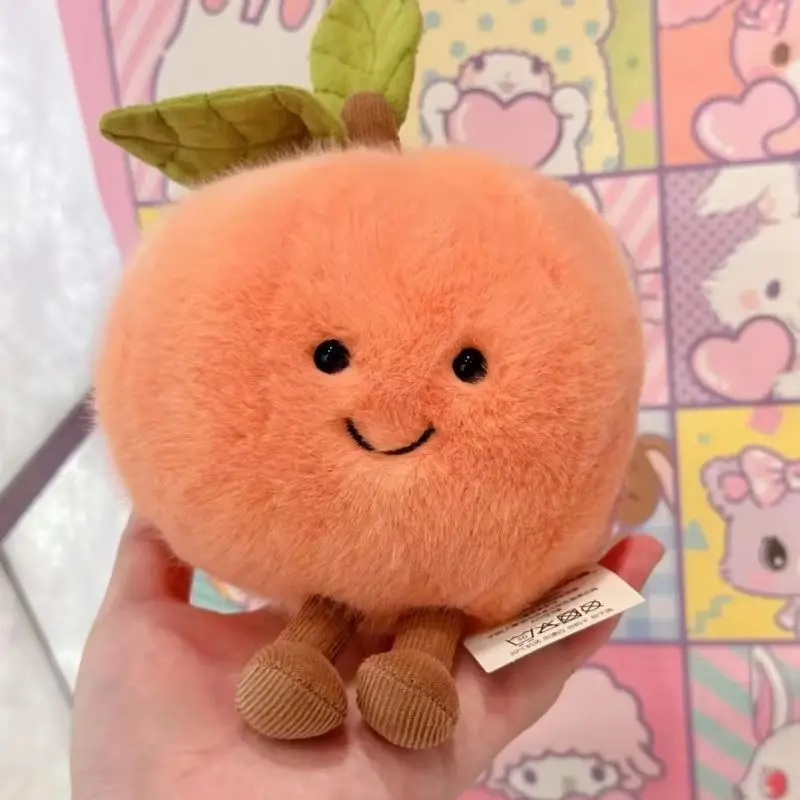 Nuevas frutas calientes melocotón con piernas muñeca Kawaii con piernas cara sonriente fruta figura Cosplay cojín sofá decoración niños regalos de cumpleaños