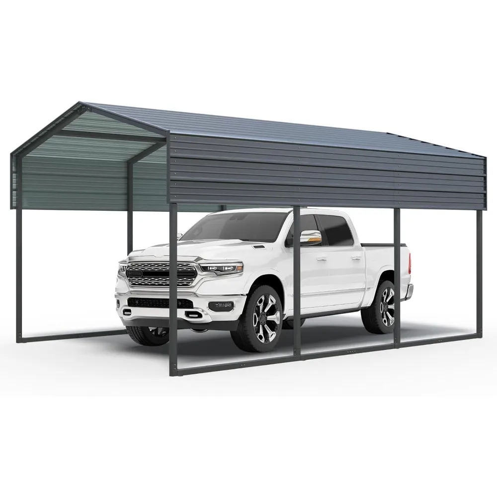 Carport 10x15FT Heavy Duty Outdoor Carport Canopy, Full-Size Metal Carport Kit with Galvanized Steel Roof, Garage Shelter