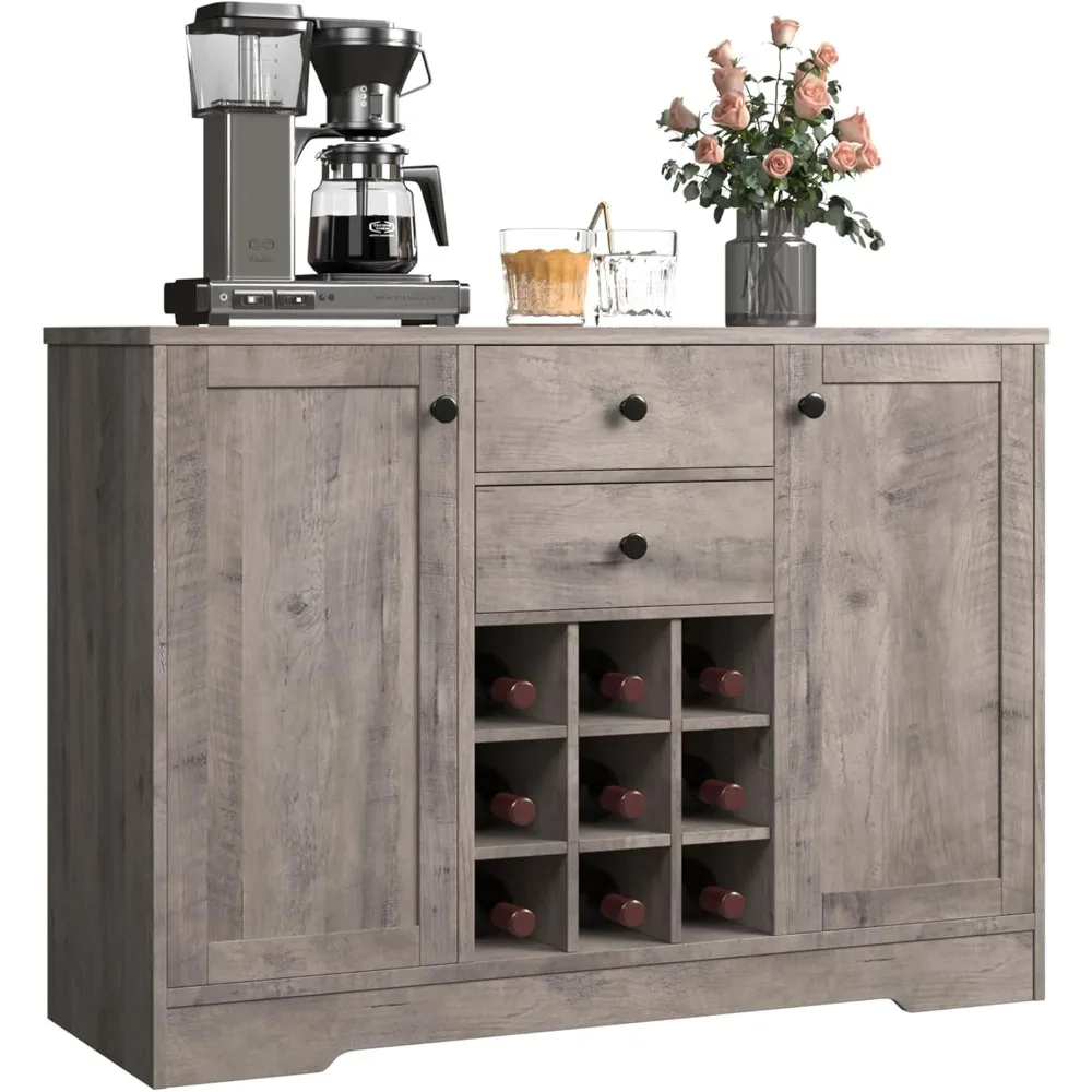 

Шкаф для кофе-бара, кухонный шкаф для хранения шведского стола с местом для хранения, 43,3 дюйма, барный шкаф-буфет с ящиками, регулируемая шина