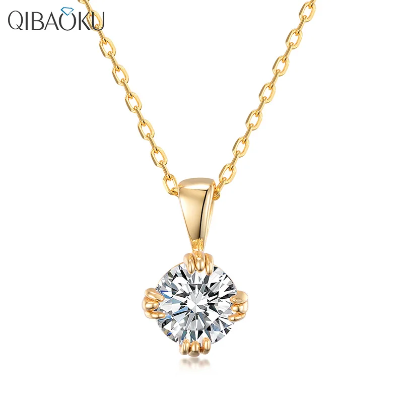 

QIBAOKU 6.5mm EF Round Moissanite Necklace Sterling Silver Plated Luxury Fine Jewelry Wedding Engagement Gift Diamond Certificat