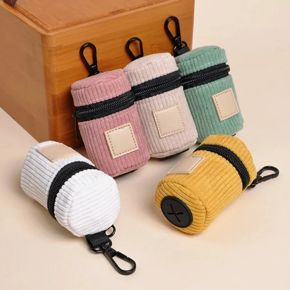New Corduroy Dog Poop Bag Dispenser Zipper Multi-color Poop Bag Organizer Walking Use Hangable Waste Bag Holder Pet Supplies