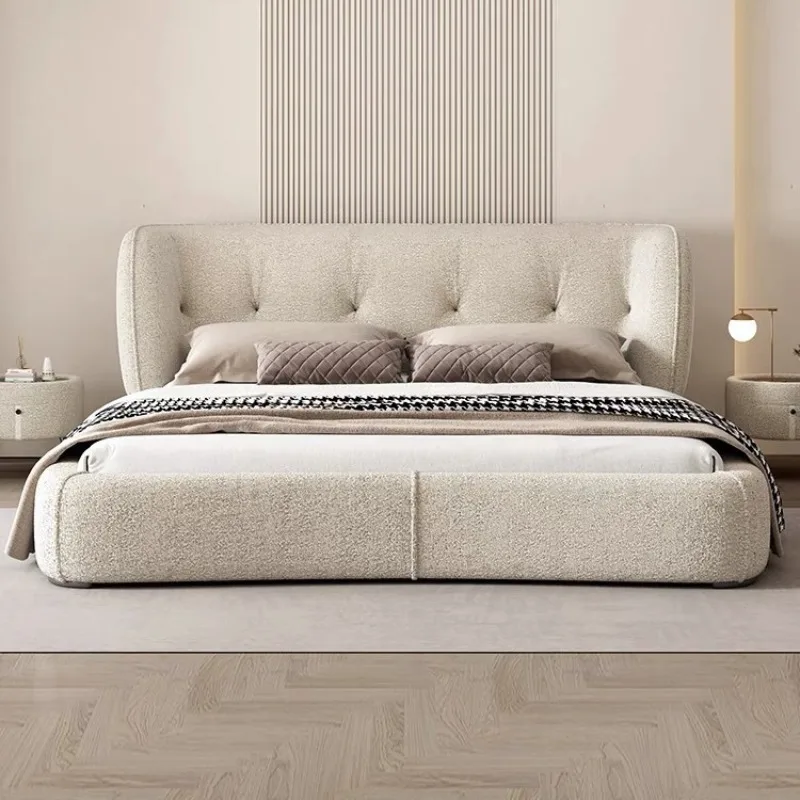 ผ้าอิตาเลี่ยนMinimalist Masterห้องนอนเตียงแต่งงานคู่Designerครีมฝรั่งเศสลมเตียงนุ่ม