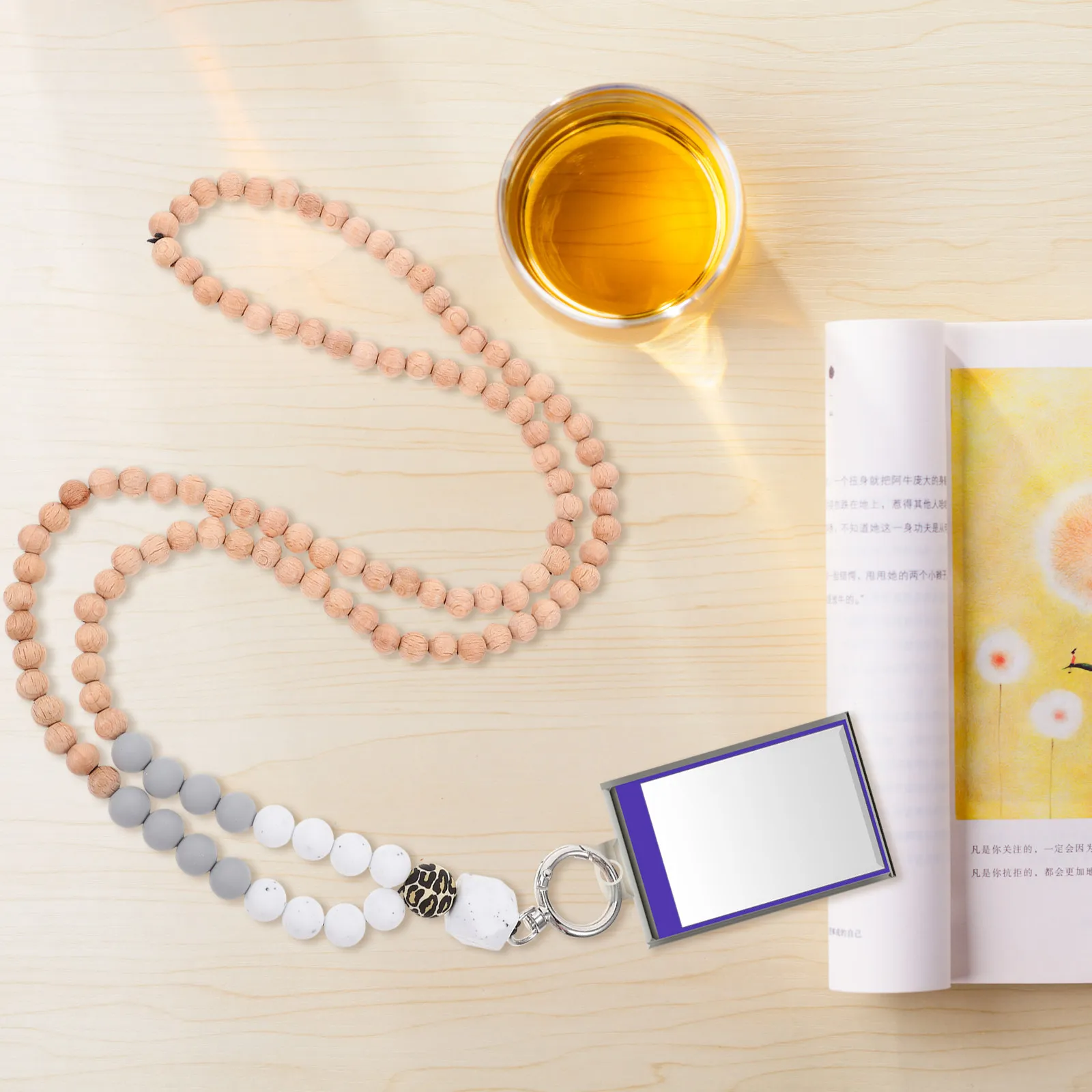 Beads Lanyard Multi-Function Stylish Wood Silicone Metal Card Lanyard Lightweight Key Holder Anti-Loss Access Badge Strap