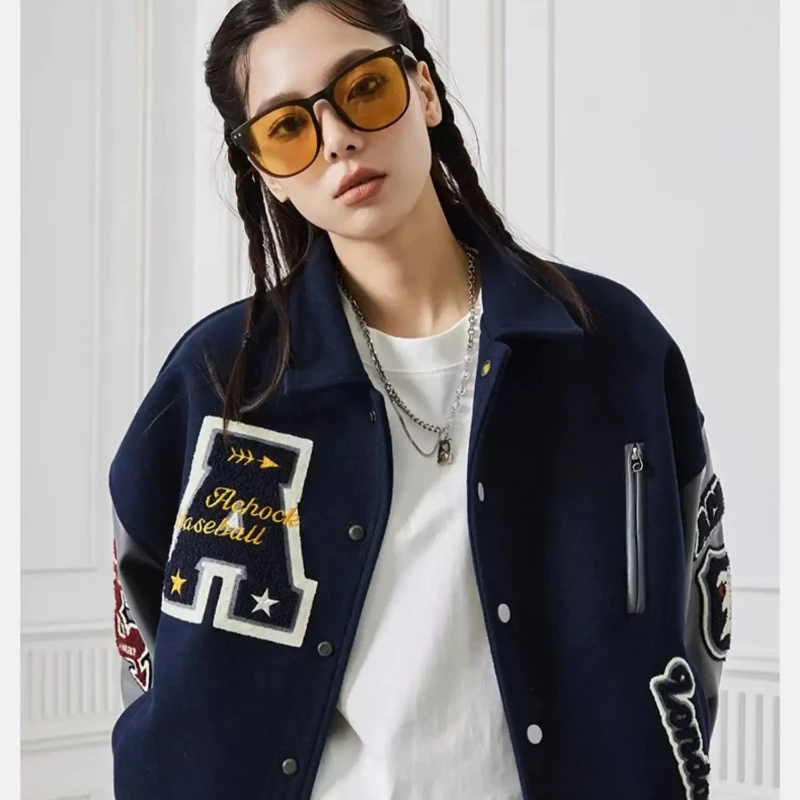Autumn College Baseball Jacket (Embroidered) - usage example