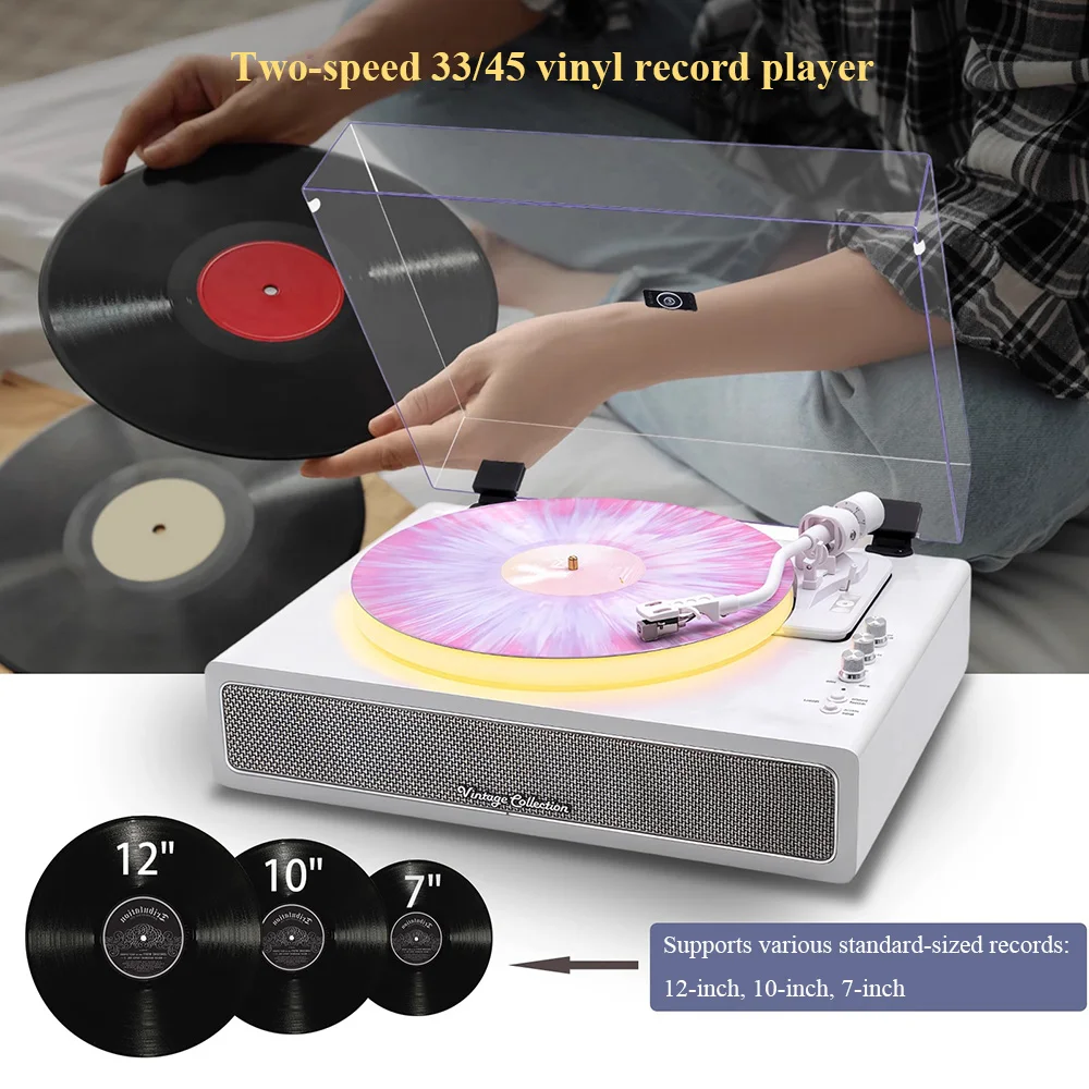 Retro-Schallplattenspieler, Phonograph, kabellos, Bluetooth, LDE-Lichteffekt, eingebauter Lautsprecher, AT 3600L, Stylus, Musik-Plattenspieler