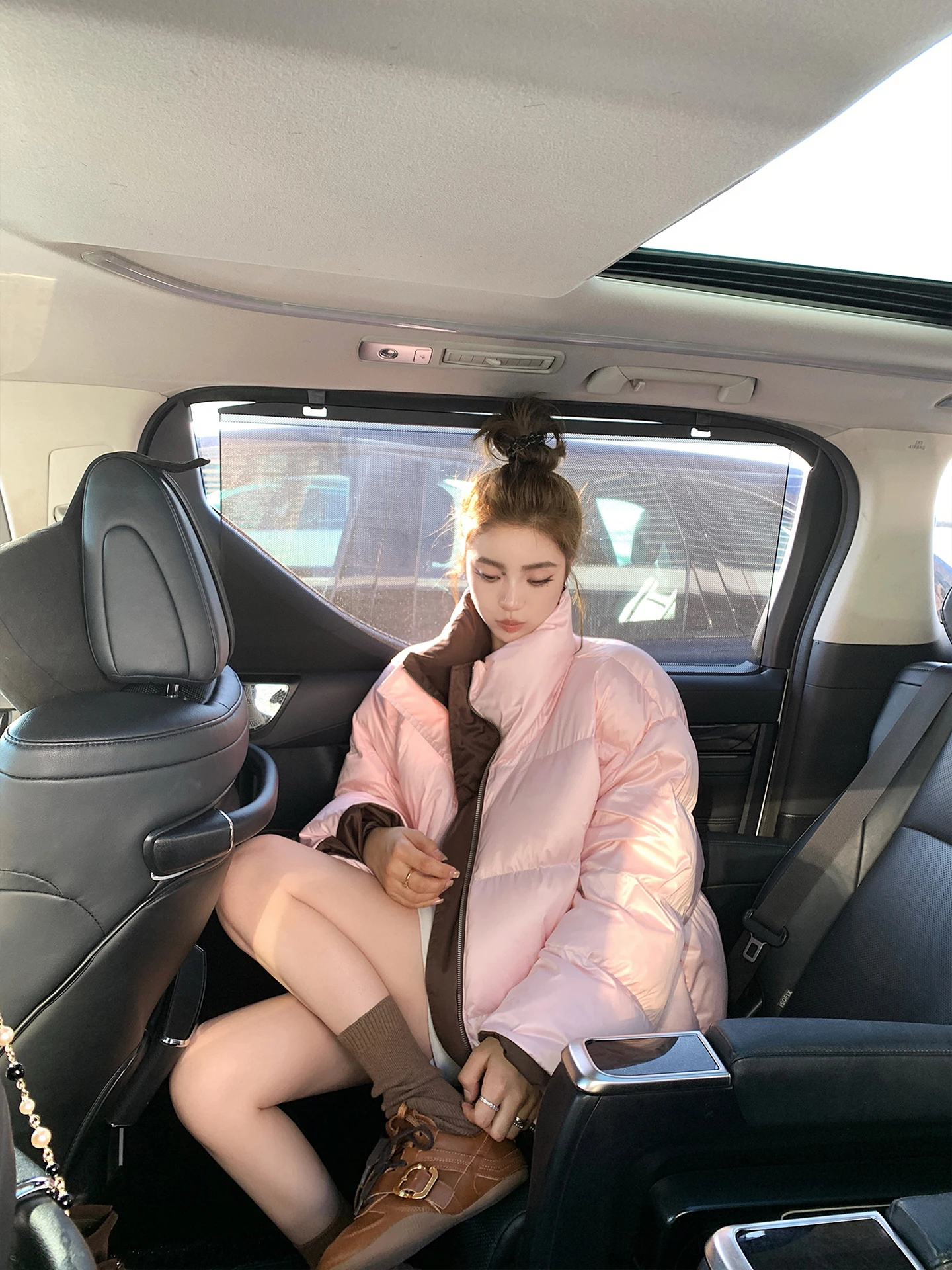 

Faionable Color Blo Du down Jaet Warm Two-Sided Wearable Honey Peach White Du Feather Quilted Coat