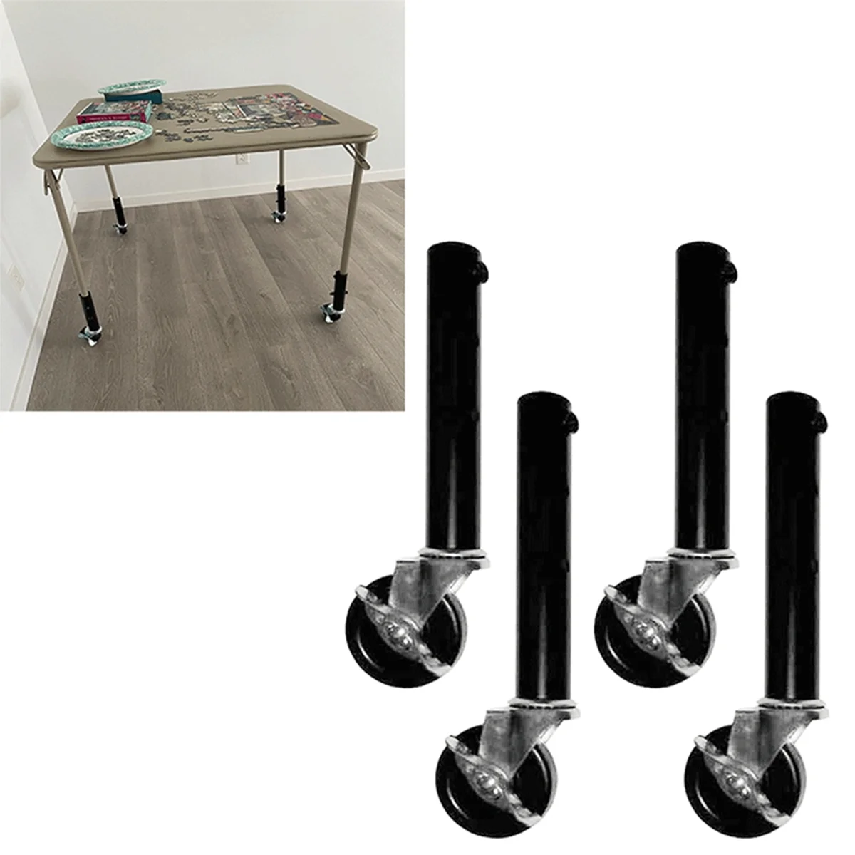 Table Leg Extension for Folding Table Castors - Pack of 4 Risers with Wheels for Straight and Curved Legs