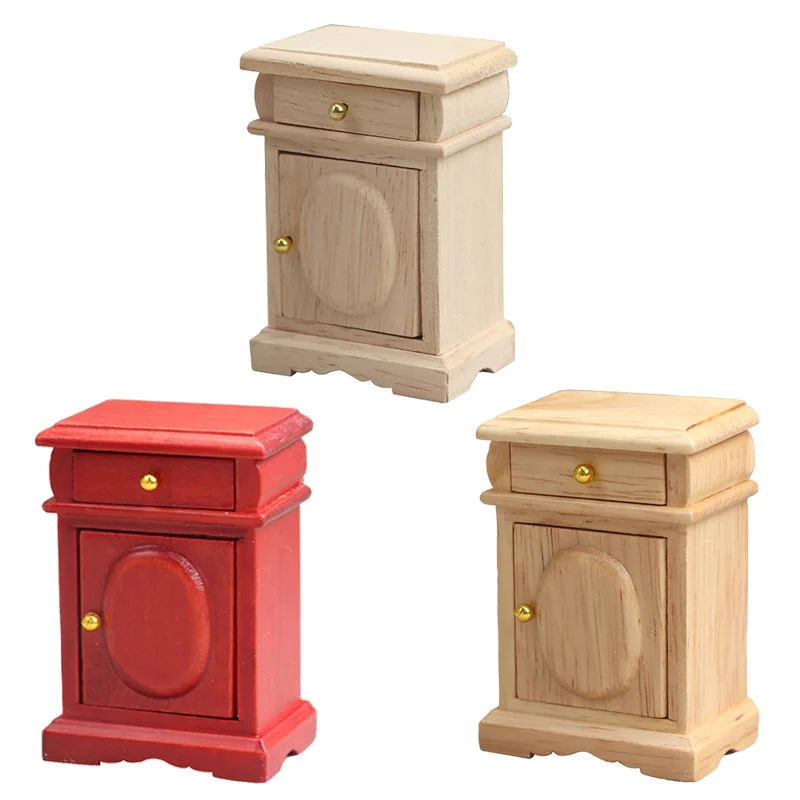 

2pcs 1:12 Dollhouse DIY Miniature Furniture Model - Oak Solid Wood Nightstand Side Cabinet Unfinished Blank