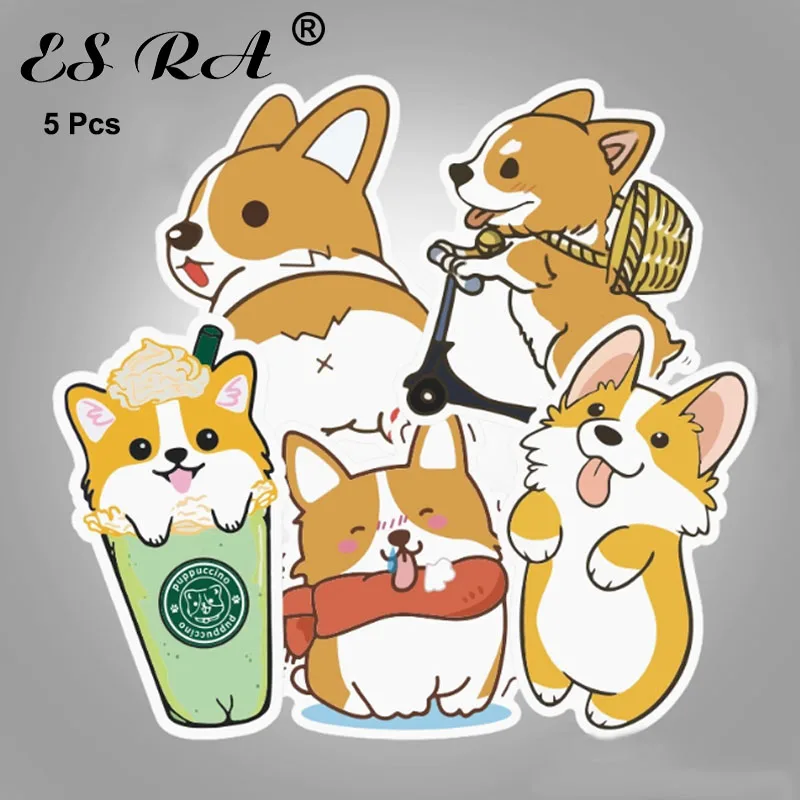 

5 Pcs/Set Cartoon Cute Corgi Stickers Waterproof PVC Decals For Suitcase Laptop Fridge Guitar Luggage Tablet Computer Pegatinas