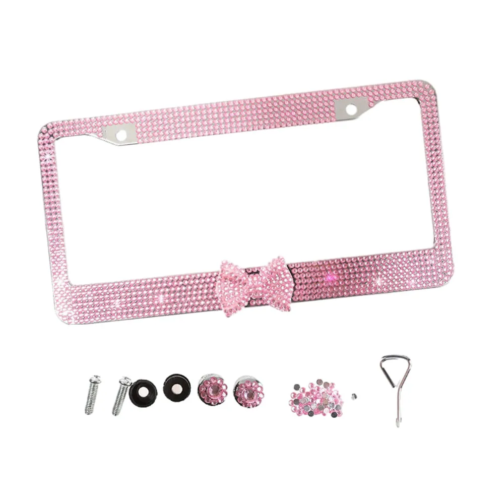 

2pcs Rhinestone Metal US Car License Plate Frame License Plate Frame Diamond Bling Glitter Crystal