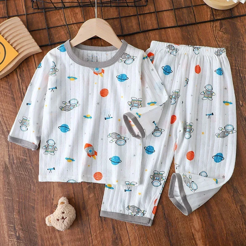 Baumwolle Kinder Kleidung Drei Quart Hülse Hause Nachtwäsche kinder Kleidung Junge Mädchen Herbst Winter Tops Hosen Anzüge Kinder Sets