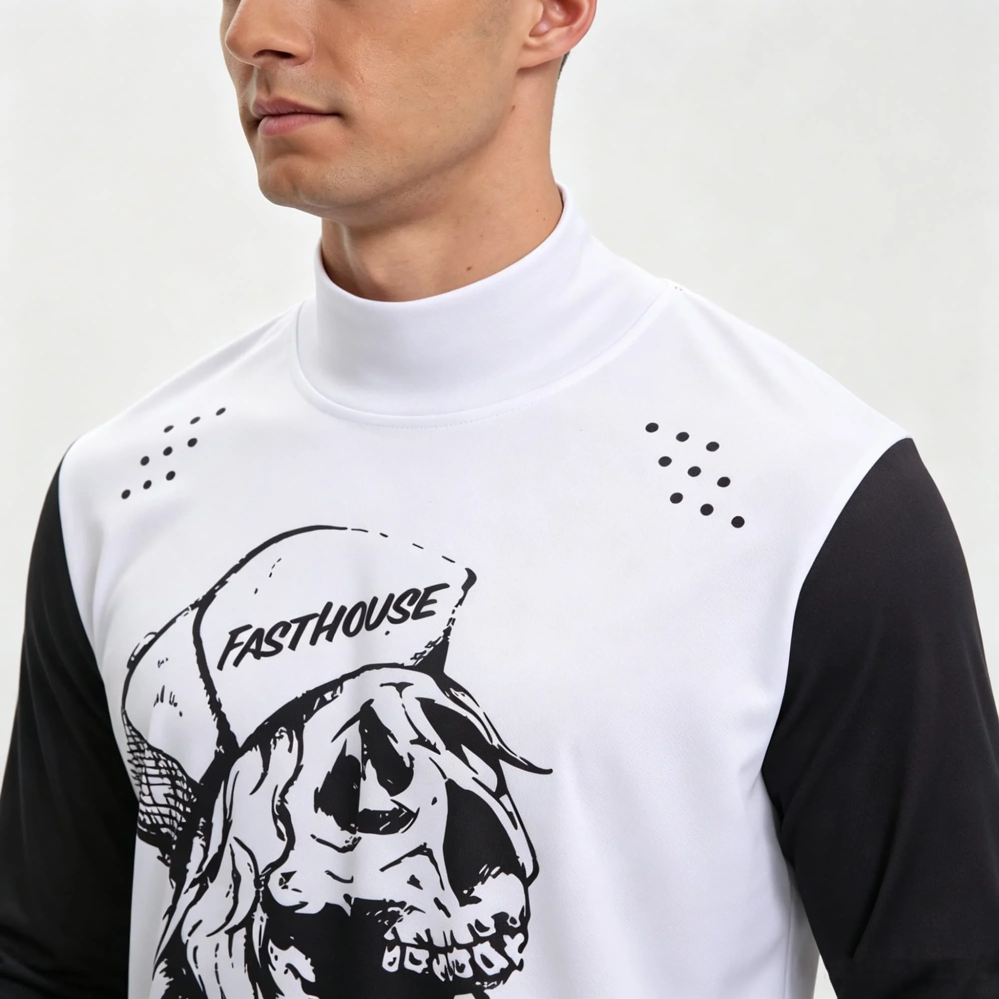 Men Retro Skull Graphic Motocross Long Sleeve Jersey, Breathable Color‑Block Off‑Road Racing Sport Shirt view 6