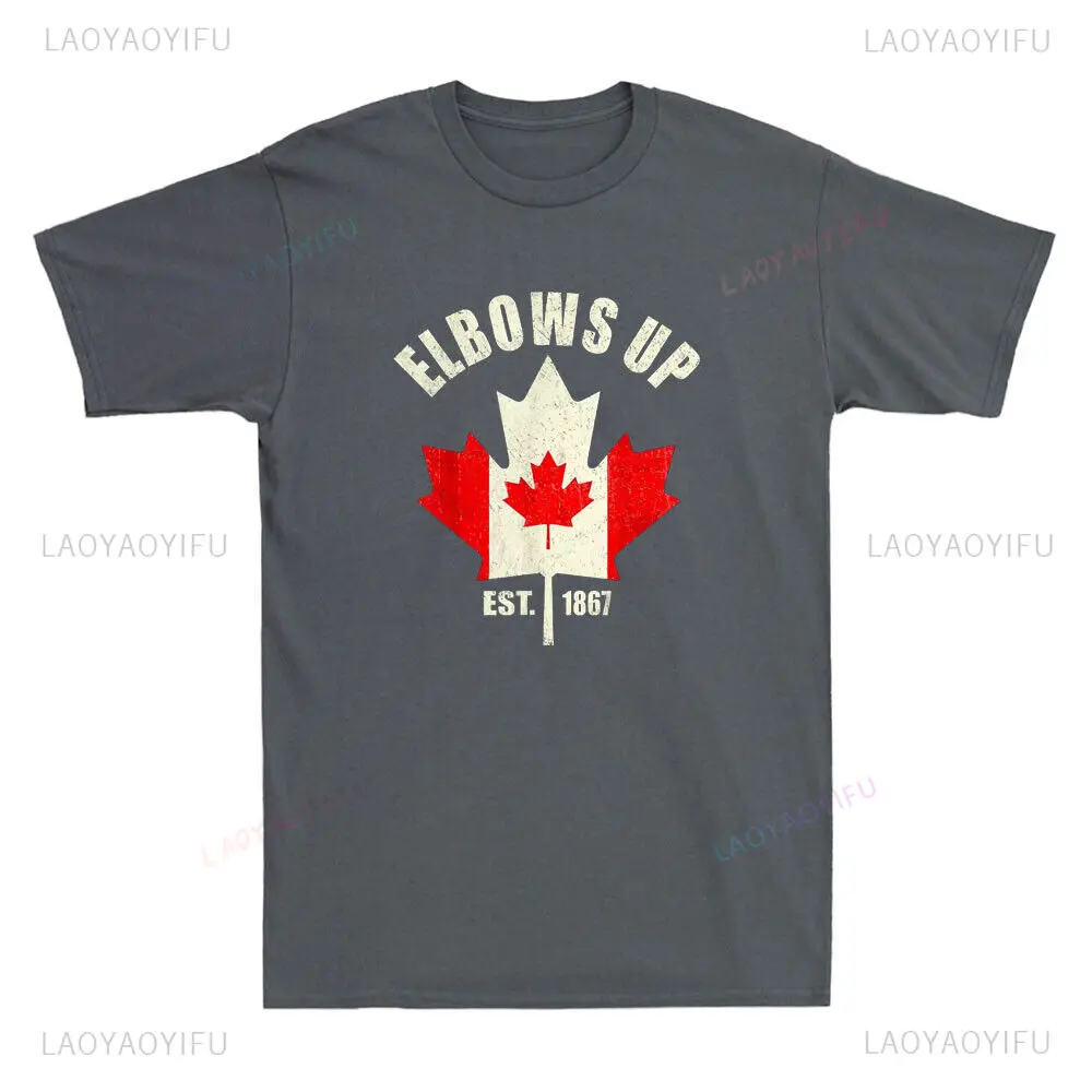 Elbows Up Canada Est 1867 Proud Canadian Strong Canada Vintage Men's cotton T-Shirt Breathable Outdoor T-shirt Retro Man Tees