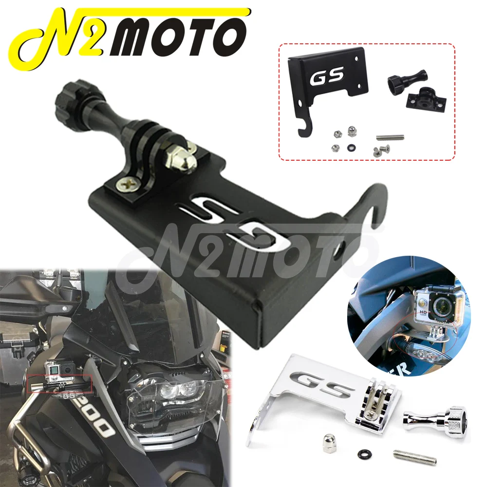 

Black/Chrome Motorcycle Front Left Stand Bracket Kit For BMW F650GS F700GS F800GS R1200GS ADV 2013-16 Accessories Camera Holder