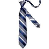 Luxury Blue Striped Polyester Ties for Men 8cm Width Wedding Business Prom Necktie Pocket Square Cufflinks Gift Men Accessories 6
