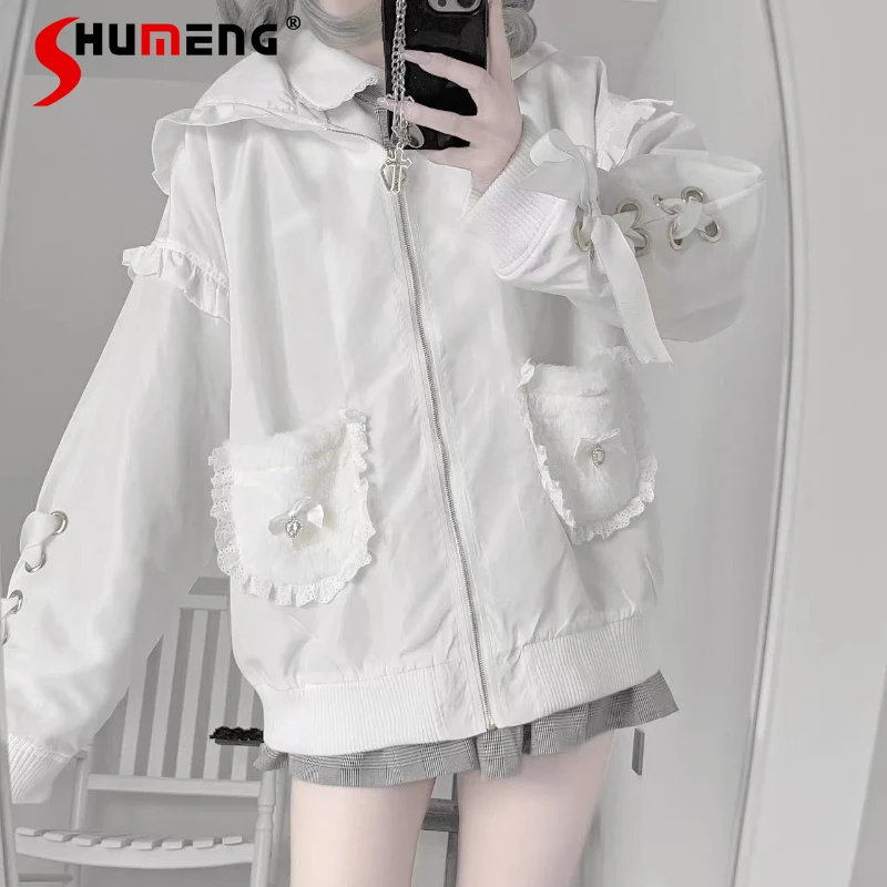

Autumn New Zipper Long Sleeve Lace-Up Sweatshirt Coat Mass-Produced Mine Series Rabbit Ear Jacket Japanese Style Subculture Top