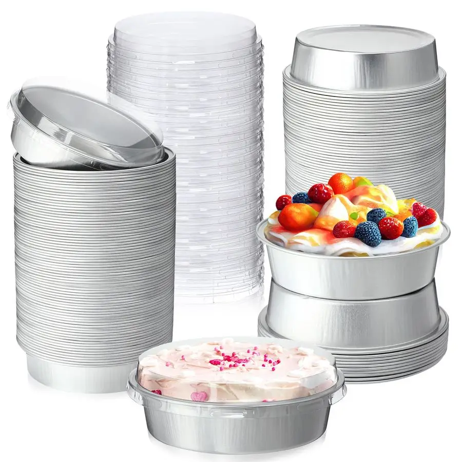 120 Stück 8 oz Einweg-Creme Brulee Ramekins mit Deckel, 4 Zoll Mini-Tortendosen, Aluminiumfolie, Kuchen, Kuchen, Backformen, individuell