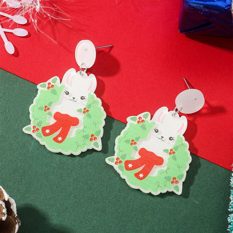 Orecchini di natale in acrilico di vendita caldo per le donne orecchini di gattino neri a mano verde ciondolo con paillettes Glitter orecchino