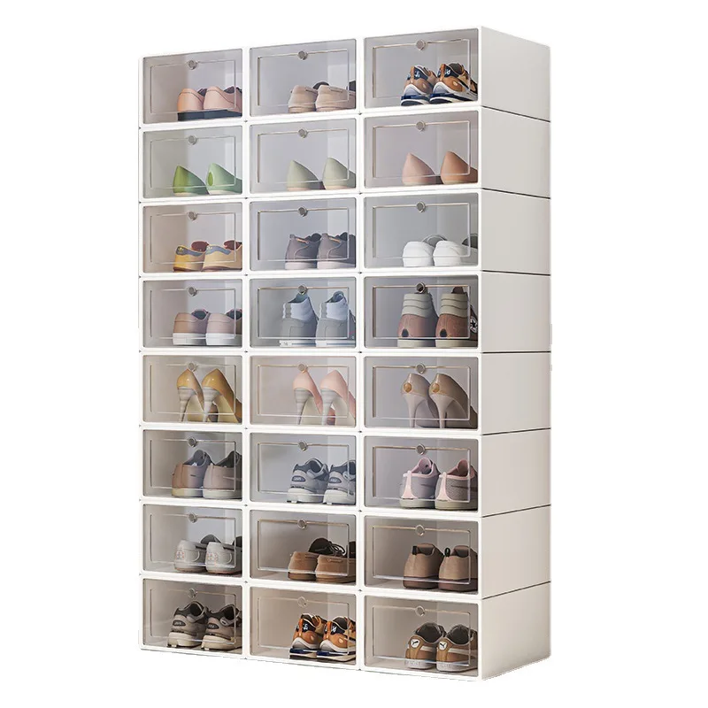 Shoe storage artifact, transparent and stackable shoe storage box, plastic shoe box for home use