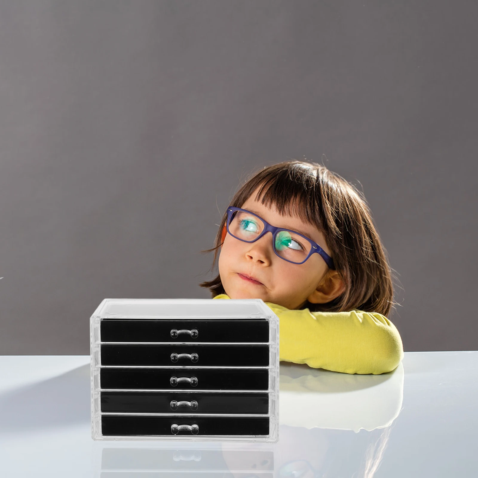 

Acrylic Rock Display Case 90-Grid 5-Layer Transparent Drawer Organizer for Rocks Crystals Collections Storage Display Cabinet