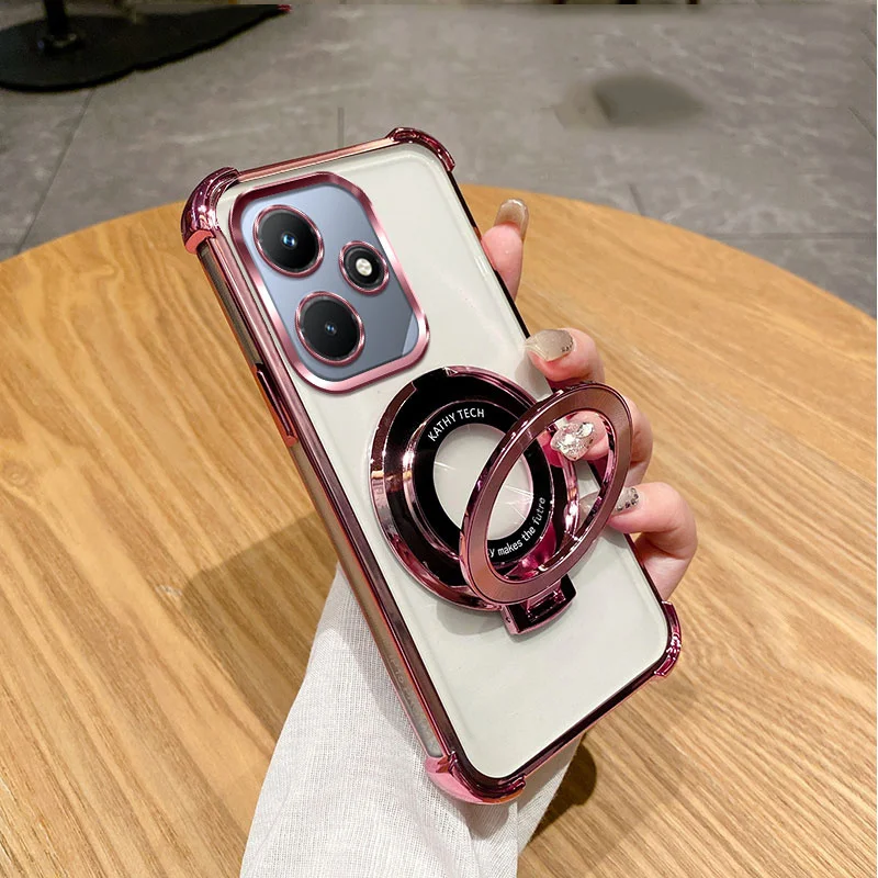 Hot 30 Luxury Shockproof Magnetic Bracket Transparent Clear Case for Funda Infinix Hot 30 30i Hot30 Play With Holder Stand Cover