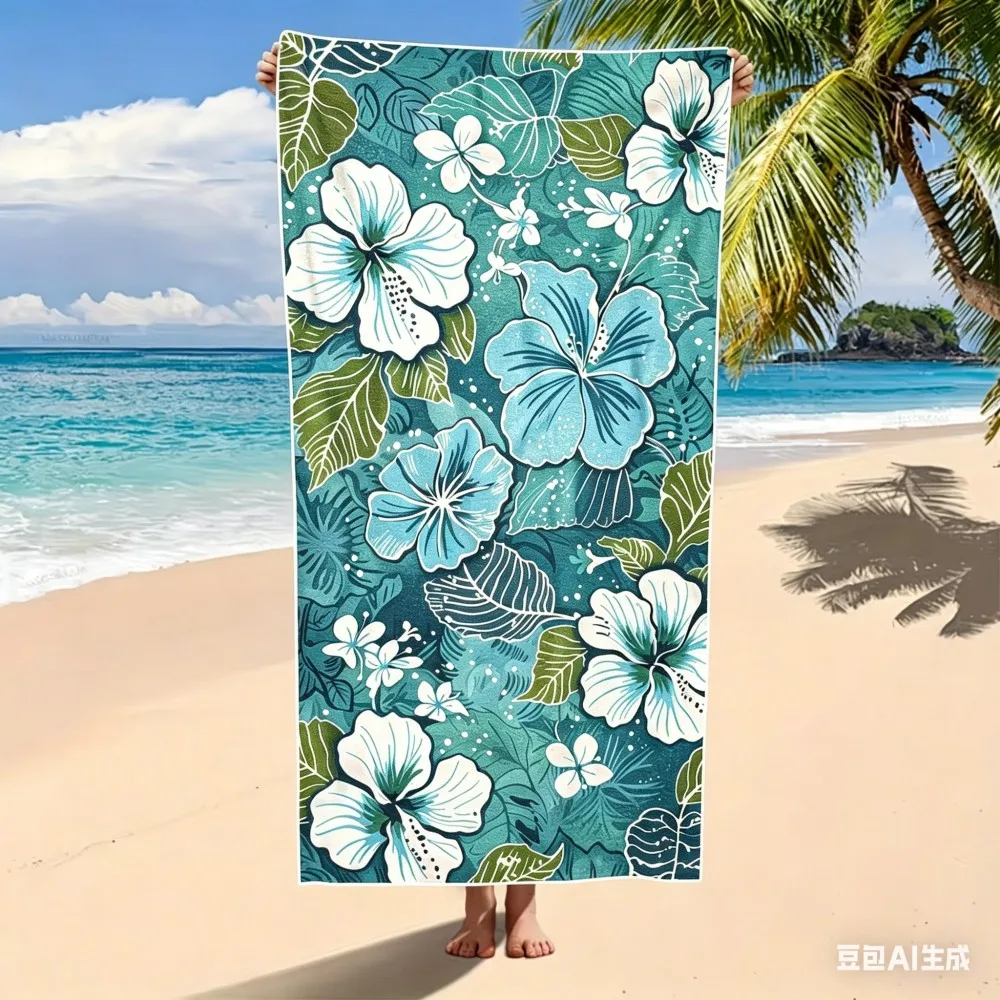 Oversized Hawaiian Hibiscus Beach Towel XL Tropical Floral Pool Blanket Large Bath Towels for Summer Vacation Travel Essentials