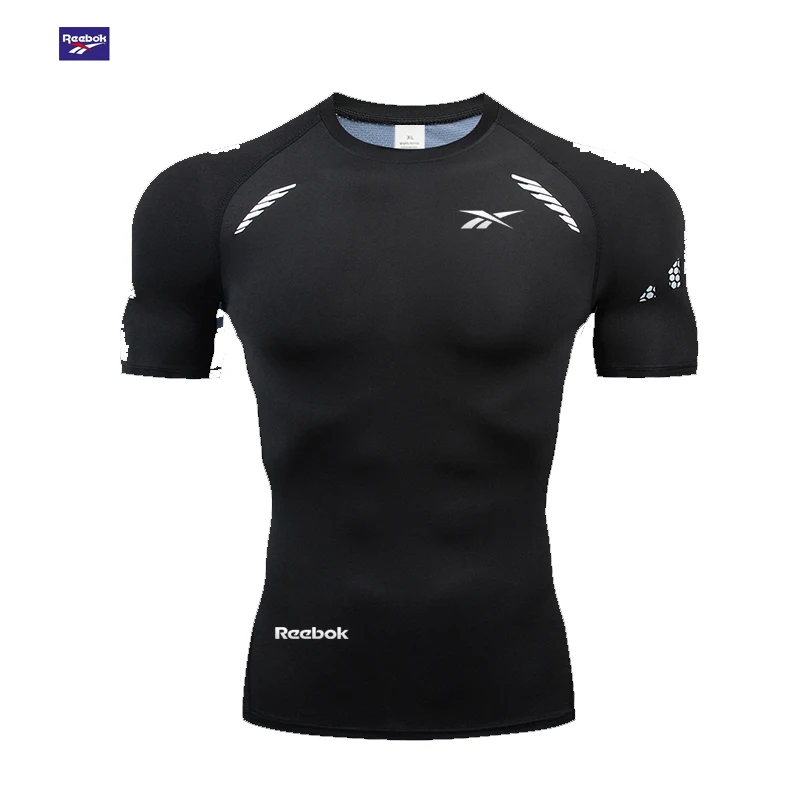 Reebok logo men's running tight-fitting sports shirt-quick-drying football short-sleeved shirt-casual sportswear-excellent breat - view 3