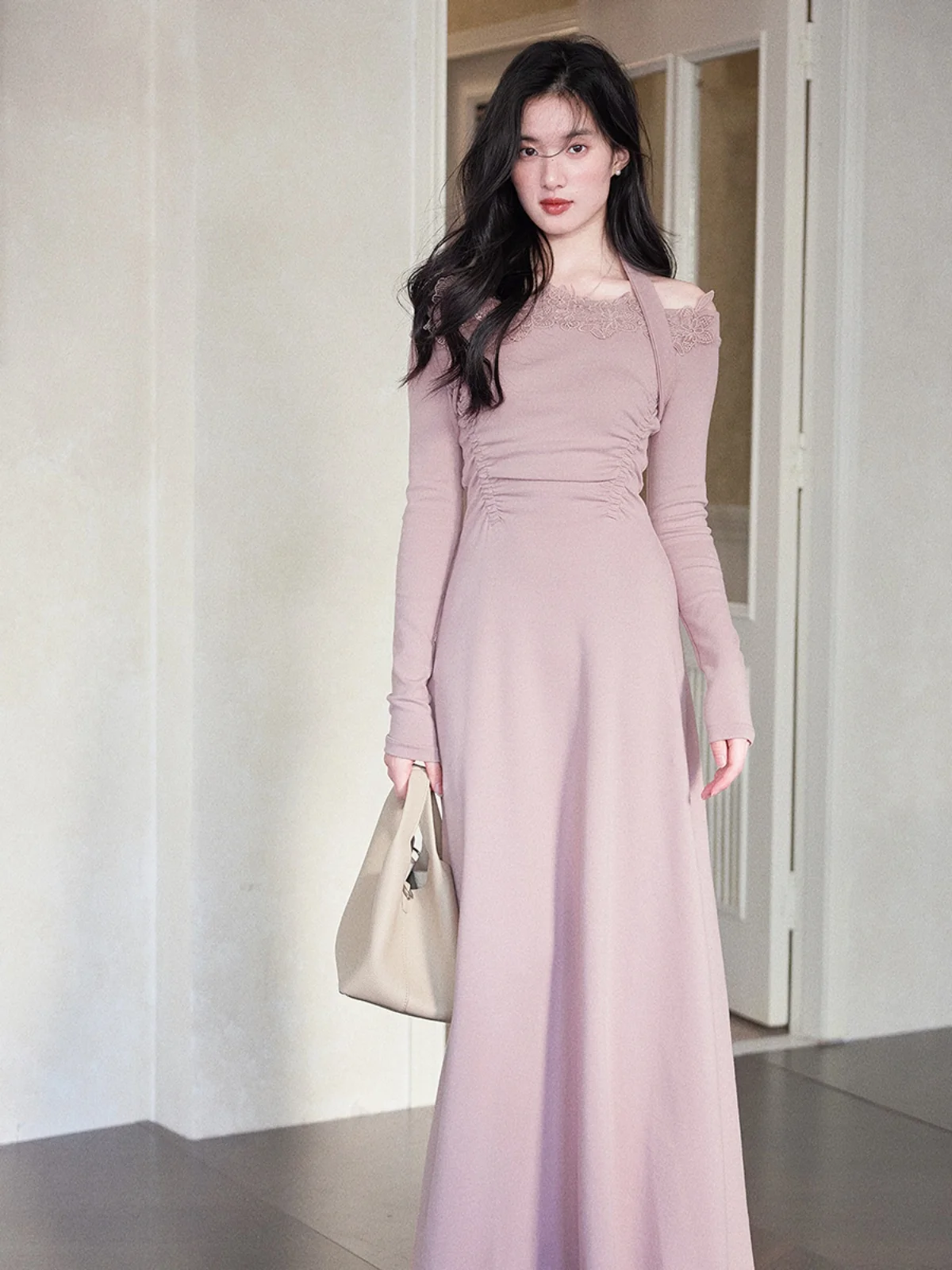 

Ele Long Трикотажная женская лампа Dr Slim Fit на одно плечо Pure Desire Qini Porcelain Lamp Ne Hanging Design Осень ...