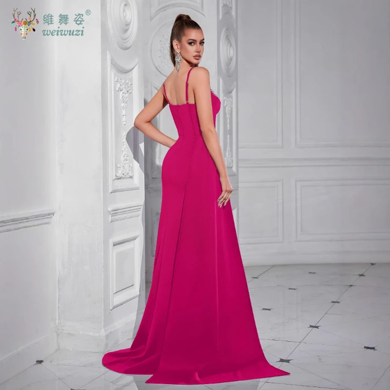 Schwerindustriefarbenes, mit Perlen besetztes Diamant-Abendkleid mit eleganten, dünnen Schulterträgern und schmal geschnittenen Abendkleidern mit Schlitz