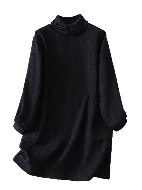 Thiened Fce Sweatshirt Dr feminino outono inverno solto gola alta camada base saia calor casual linha A Dr