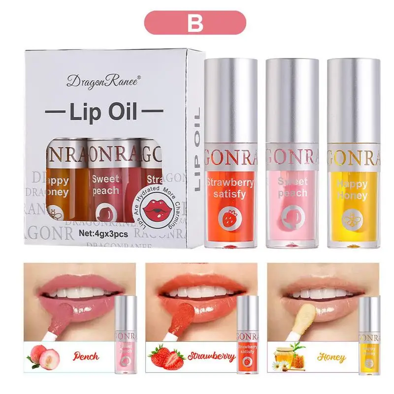 3pcs Moisturizing Lip Oil Plumping Lip Gloss Makeup Sexy Plump Lip Glow Oil Tinted Lip Plumper 4g Each Piece