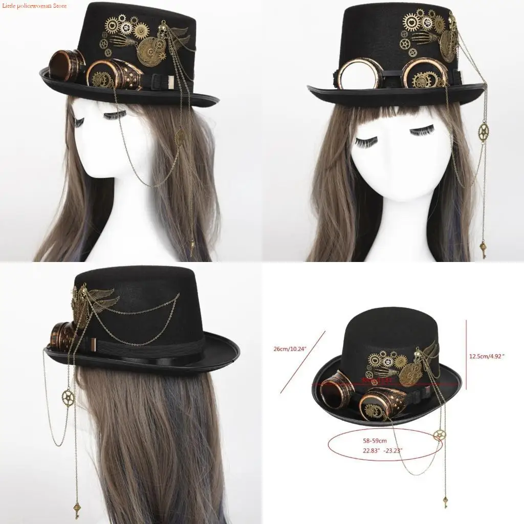 

F92D Steampunk Top Hat For Men With Goggles Gothic Halloween Gay Top Hat Hat