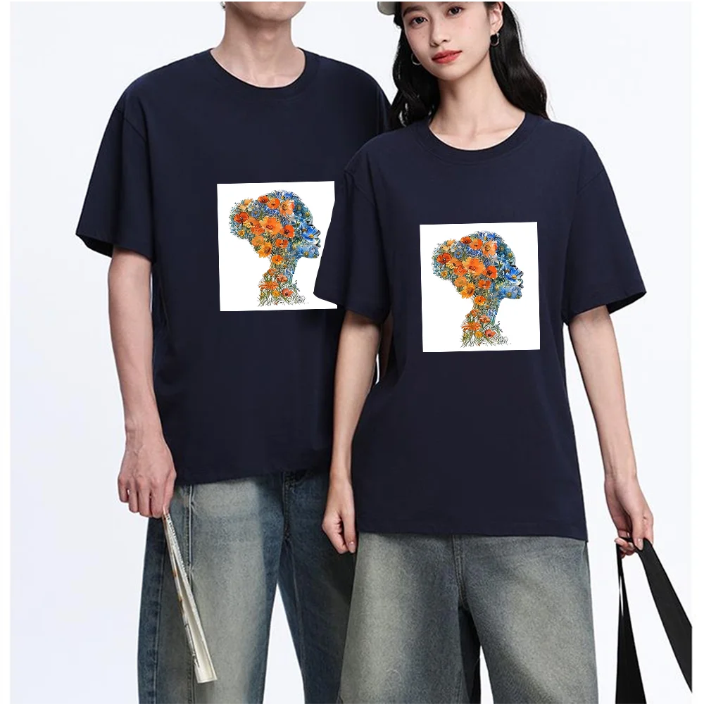 Flower Head Silhouette Printed T Shirt Breathable Fabric S-XXL Personalized Custom Aesthetic Graphic Unisex Fit Daily Wear Casua