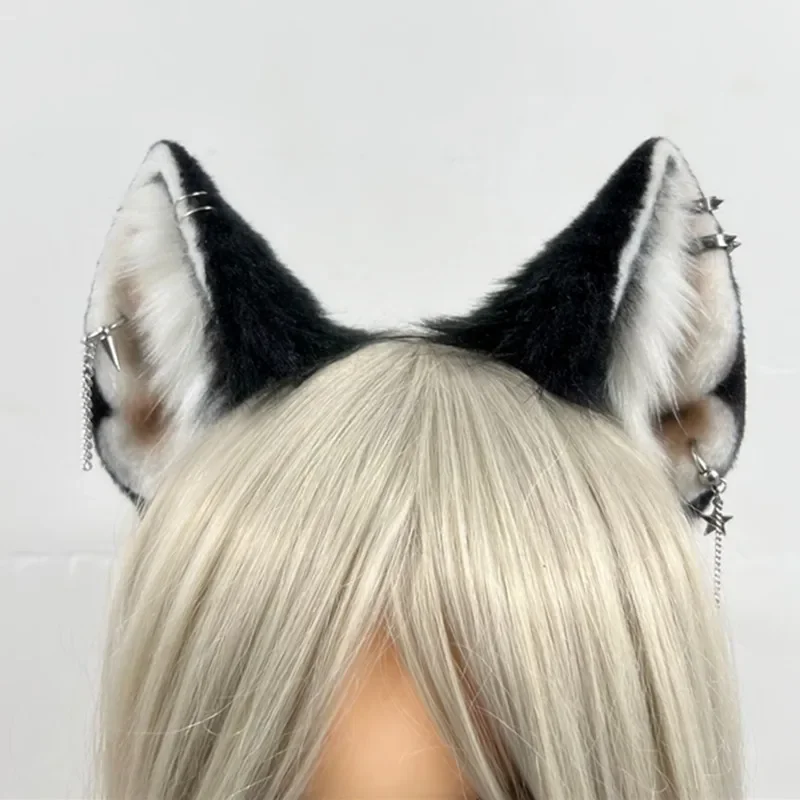 Handmade Simulation Animal Ear Beast Fox Ears Hairhoop Cosplay Accessories For Halloween Christmas Game Party Cosplay Prop