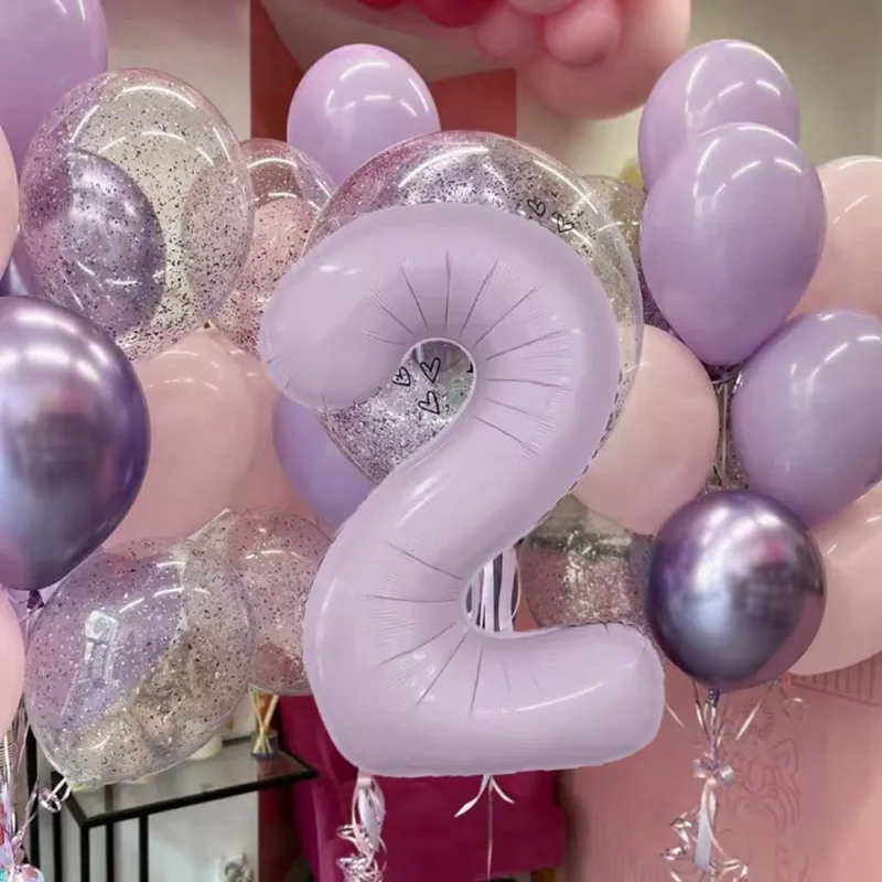 7 Stück Creme Lila Zahl Herz Folienballons 40 Zoll Lavendel Zahl Helium Mylar Ballon für Boho Geburtstag Party Dekor Globos – Detail 38